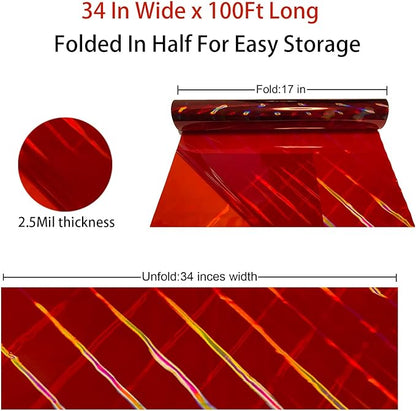 CMFYHM Iridescent Red Cellophane Wrap Roll I 34 In Wide X 100 Ft Long I Colorful Cello Perfect For Baskets,Gifts, Treats,Birthday Holiday Wedding Floral, Party Arts Crafts Decoration (Red)