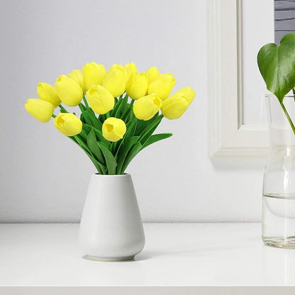 MACTING Artificial Tulips, 22Pcs Latex Tulips Artificial Flowers Bouquet for Party Home Wedding Decoration, Yellow