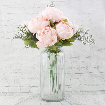 Flojery Silk Peony Bouquet Vintage Artificial Peonies Flower for Home Wedding Party Decor (1pcs, Peach Pink)