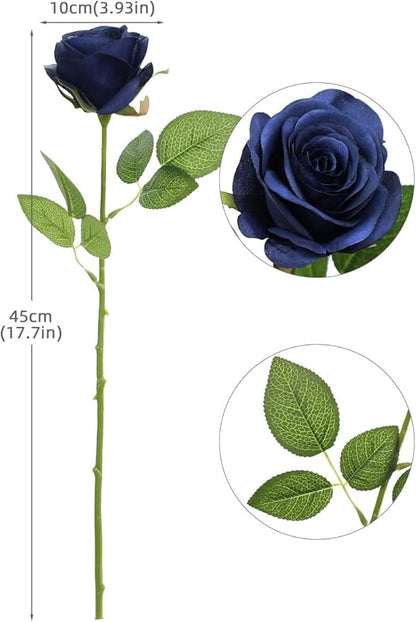 Artificial Rose Flower Artificial Flowers Flower with Long Stem Silk Roses Bouquet for Wedding Bridal Shower Party Home Decoration (Navy Blue, 30 Pcs)
