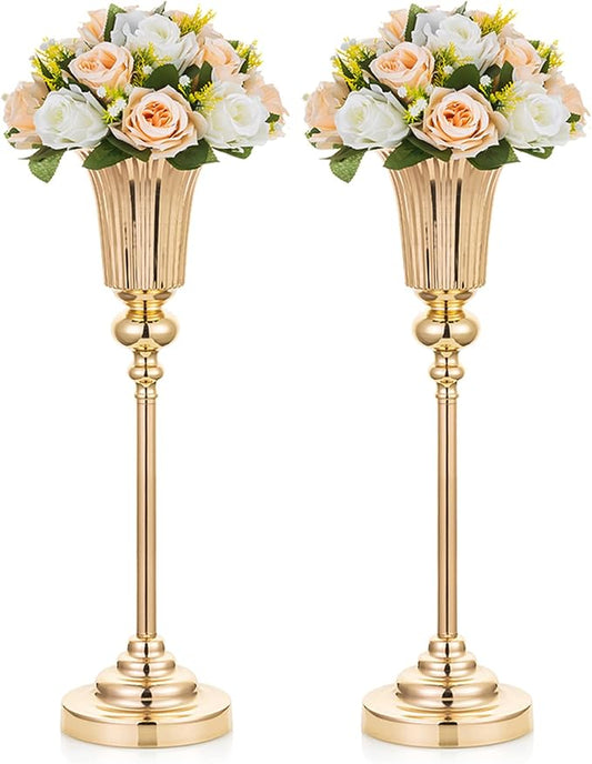 NUPTIO Centerpiece Vase Gold Wedding: 2 Pcs 21.5" Tall Metal Trumpet Vases for Table Decorations Gold Flower Stand for Party
