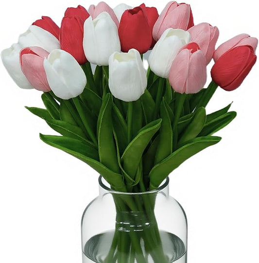20pcs Fake Tulips Artificial Flowers Faux Flowers PU Faux tulips 13.5 Inch Mother's Day Easter Valentine’S Day Gifts in Home Kitchen Spring Decorations For Home(Multicolor-2)