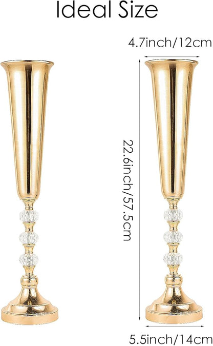 2 Pcs Tall Gold Vases for Centerpieces -22.6" Height Versatile Metal Tabletop Flower Stand, Wedding Decorations for Reception, Tall Flower Vase for Birthday, Weddings, Anniversary, Home Decor (2 Pcs)