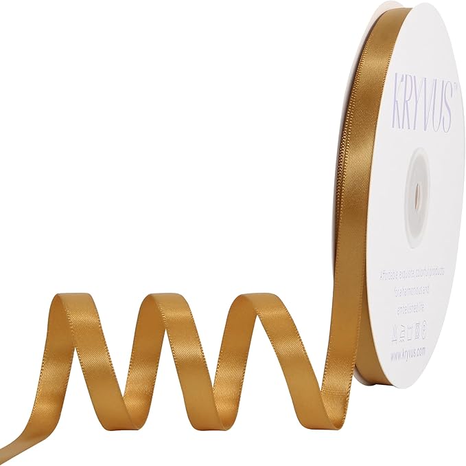 Old Gold Satin Ribbon, Double Faced 3/8 Inch X 50 Yards Old Gold Ribbon, Premium Satin Ribbon for Gift Wrapping, Crafts, Hair Bow Making, Sewing, Flower Bouquet, Wedding Party Decor