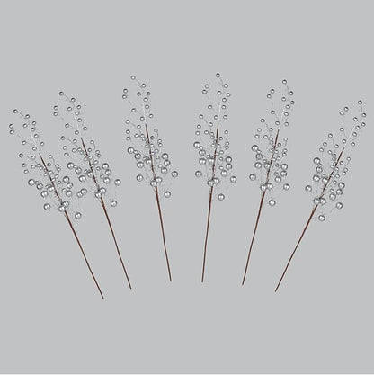 6 Picks Sliver Berry Twig Long Stems: Decorative Picks for Vases, Floral Arrangements, and Holiday Crafting (Silver)