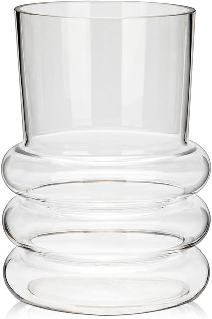 Clear Glass Flower Vase, 7" x 4.7" Thickened Hydroponic Flower Vase Transparent Modern Geometric Glass Vase for Home Living Room Wedding Centerpieces Office Table Decor