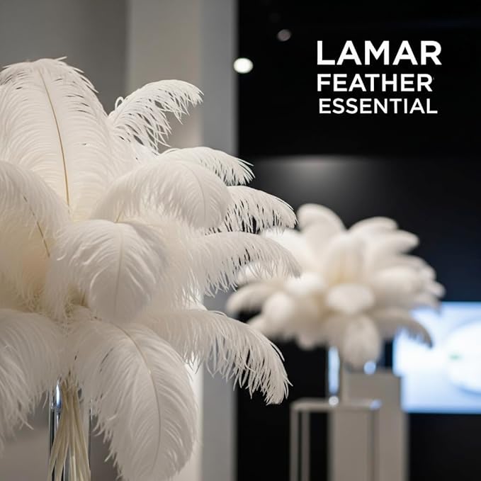 Lamar 100 Pcs White Ostrich Feathers 14-16'' 12-14'' 10-12'' 8-10'' Bulk for Wedding Centerpieces, Event Decor, Floral Arrangement, Home Decor (White)