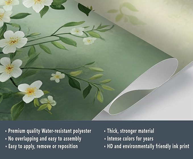 Spring Blossom Floral Wall Mural, Minimalist White Floral 3D Wall Murals, Elegant Botanical Wallpaper Mural, for Living Room Bedroom Large Wallpaper Indoor Decor 78.7" W x55.1 H