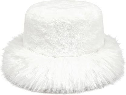 Fuzzy Bucket Hats for Woman Fur Winter Hat Fluffy Warmer Fisherman Cap