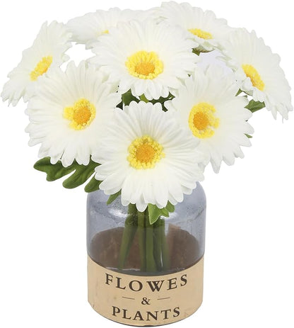 White Small Flowers 11.8” Fake Daisies 8 Pcs PU Gerbera Daisy Artificial Flowers for Vase Wedding Party DIY Office Home Living Room Decor