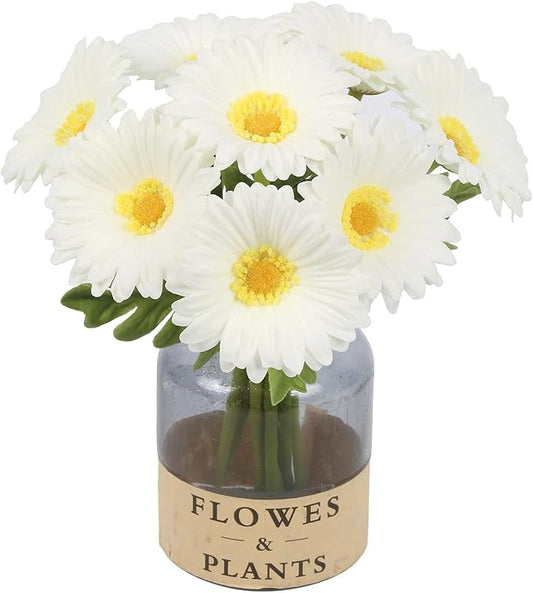 White Small Flowers 11.8” Fake Daisies 8 Pcs PU Gerbera Daisy Artificial Flowers for Vase Wedding Party DIY Office Home Living Room Decor