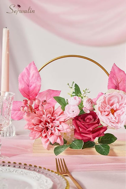 Serwalin Artificial Hot Pink Silk Flowers for Home Decor - DIY & Wedding Flowers - Table Centerpieces & Cake Decorations