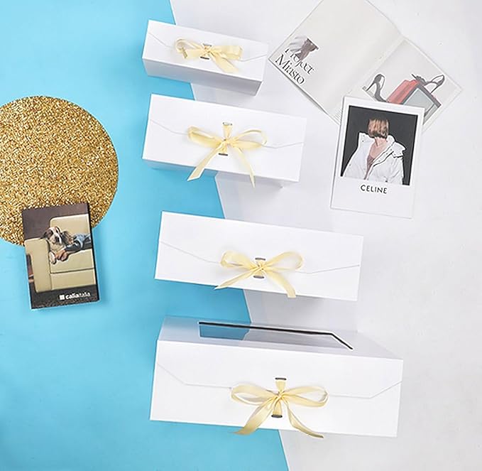3 Pcs White Extra Large Gift Box for Presents with Ribbon 16.5x13x5.3 Inches Clear Gift Box with Window Magnetic Closure Gift Boxes with Lids