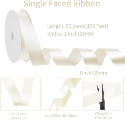 Ivory Ribbon 1 Inch 50 Yards Cream Satin Ribbon for Bows Crafts Home Decor Flower Bouquet Gift Wrapping Wedding Christmas Decorations