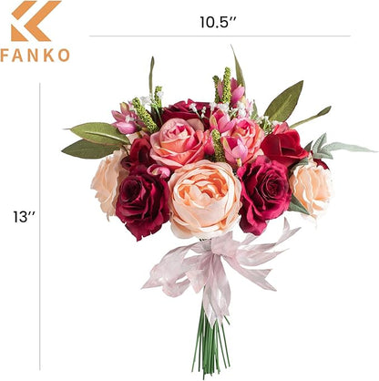 FANKO Rose Artificial Flowers Combo for DIY, Fake Red Rose Silk Flowers Greenery, Faux Flowers for Wedding Bridal Bouquet, Baby Shower, Table Centerpieces, Floral Arrangement, Party Home Decoration