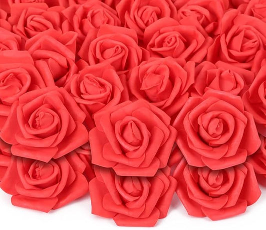 200pcs Artificial Red Foam Rose Flower Head, 3-Inch Fake Flower Heads Stemless Flowers for DIY Crafts,Wedding Bouquets Centerpieces Arrangements Party Baby Shower Home Decor (Red)