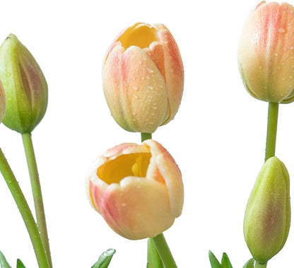 15pcs Artificial Tulips Flowers, Real Touch Latex Bouquet, Fake Tulips for Office Wedding Party Home Kitchen Garden Decoration-B Pink Champagne