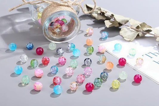DUQGUHO 8mm Glass Beads for Jewelry Making Colorful Beads for Crafts Crystal 18 Colors Round Beads Bulk Bead Bracelet Kit 360PCS