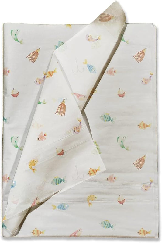 Pro Supply Global Fishing Printed Tissue Paper for Birthday Party Gift Bags or Boxes and Wrapping - Bulk Decorative Art Tissue Paper for Packaging and Gifting | 24 Sheets 20" x 30"