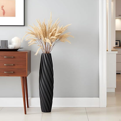 Tall Floor Vase, 23.6 inches Tall Vases Sturdy, Luxury, Textured for Decorative Branches Dried Flowers, Floor Vase for Rustic, Living Room, Shelf Decor (Black)