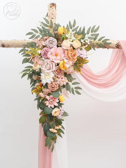Wedding Arch, Artificial Flowers, Wedding Decor with Drapes (Set of 4)，Be Suited to Banquet, Party, Wedding Decor Ceremony and Background Decoration (Champagne Pink)