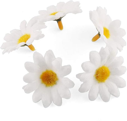 E-outstanding Silk Daisy Flower Head 100PCS 1.5Inch White Artificial Gerbera Fake Flowers Heads for Wedding Party,Home Decoration and DIY Craft