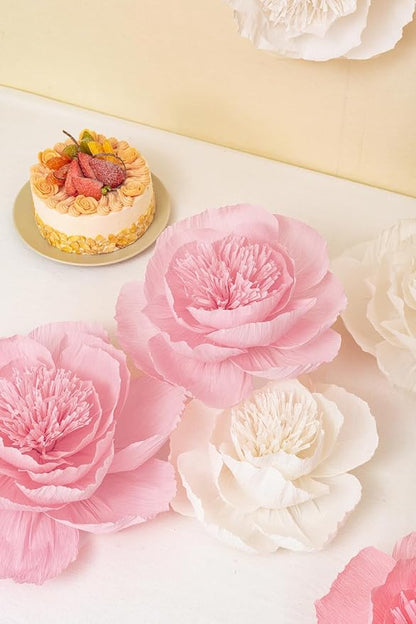 Crepe Paper Flowers Decoration for Wall, Flowers for Wedding Decor,Flower Backdrop Decor,Baby Shower,Birthday Party,Photo Backdrop,Archway Decor, Nursery Wall Decor (White+Pink ;Set/6)