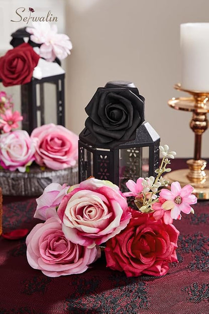 Serwalin 2PCS Artificial Flowers Black Hot Pink Fake Silk Flowers for DIY Wedding Bouquets, Wedding Cake Flowers for Table Centerpieces Baby Shower Birthday Party Home Decorations
