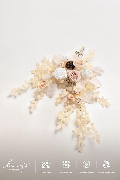 Ling's Moment Wedding Artificial Welcome Sign Flowers Swag Arch Floral Garland Decorations White Beige Pink Ceremony Reception Entrance Entryway Party Banquets Easel Wall Home Outdoor(NOT Include Sign