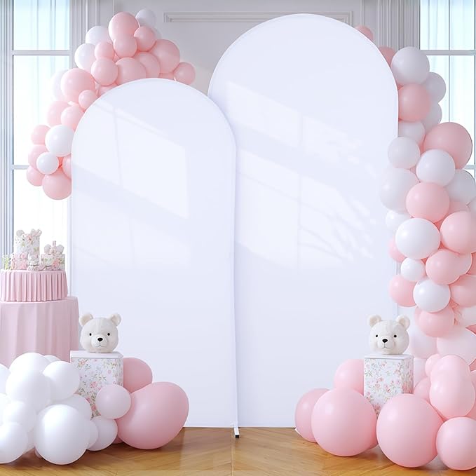 White Arch Backdrop Covers - 7.2FT, 6FT Spandex Fitted Wedding Arch Stand Covers Round Top Chiara Stretchy Arch Backdrop Cover for Christmas Wedding Birthday Party Decoration