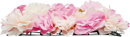 Artificial Flower Wall Panels, 6PCS Dahlia+Rose+Hydrangea Wedding Flower Wall, 3D Floral Panels Artificial Floral WallMat Flower Screen for Photo Party Wedding WallBackground Decor, White+Pink