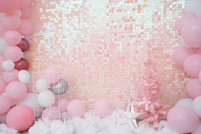 Kate Square Rainbow Pink Sequin Wall Panels Wedding Decoration Wall Shimmer Birthday Party (Pack of 12)