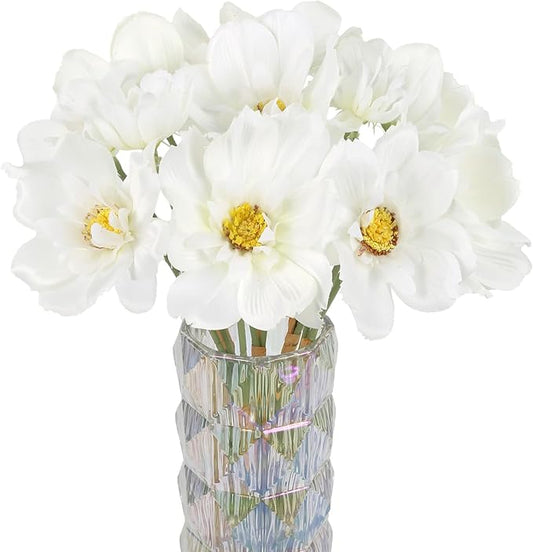INSUNX 5 Bouquet Cosmos Artificial Flowers White Fake Daisy Flowers 15Pcs Faux Wildflowers Silk Flowers for Wedding Garden Home Party Table Centerpieces Cake Decor (White)