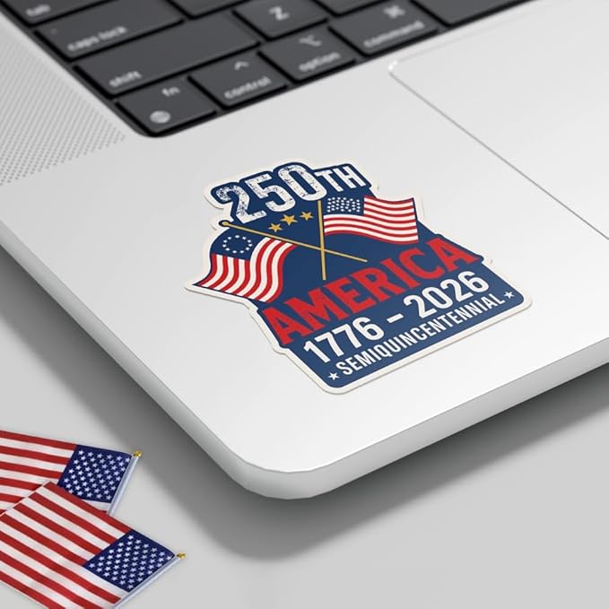 HANDICHI Design 5-Pack 3 Inch USA 250th Anniversary Stickers, Waterproof Patriotic Vinyl Decals with American Flag (1776–2026)