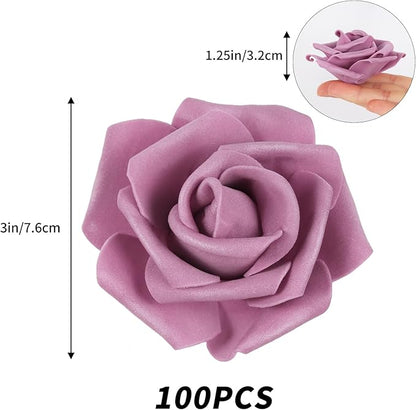 IPOPU Artificial Rose Flower Heads, 100pcs Dusty Rose Foam Fake Roses Bulk 3inch Stemless Faux Flowers for DIY Wedding Baby Shower Centerpieces Arrangements Party Tables Home Decor (Dusty Rose)