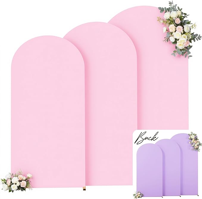 Pink and Lavender Arch Backdrop Cover 6FT 5FT 4FT Arch Covers Stretchy Backdrop Set of 3 Wedding Arch Cover Spandex Fitted Double-Color Fabric Arch Covers for Party Baby Shower Birthday Decoration