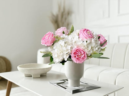 YalzoneMet 3.5'' Big Bloom Rose Artificial Flowers Pink 4Pcs Real Touch Rose Faux 17.7 Inch Long Stem Austen Roses Peonies Fake Flowers for Home Kitchen Party Christmas Flower Wedding Decor