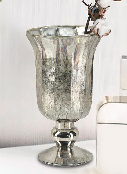 Serene Spaces Living Antique Platinum Flower Vase, Mercury Glass Urn for Centerpieces, Weddings & Event Decor – Vintage-Style Floral Vase, 5" Diameter and 8.5" Tall