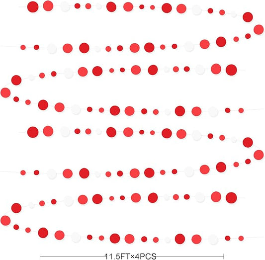 46 Ft Red Party Decorations Polka Dots Garlands Red and White Hanging Paper Circle Dots Streamer for Valentines Anniversary Birthday Graduation Wedding Christmas Holiday Bridal Shower Party Supplies