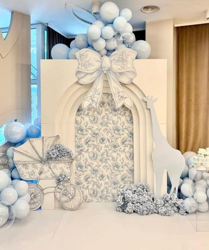 French Toile Arch Backdrop Cover Blue White Floral Baby Shower Birthday Party Elegant Vintage Theme Spandex Arch Stand Cover for Boys Newborn Celebration Tea Party Decor (G4260,6FT)