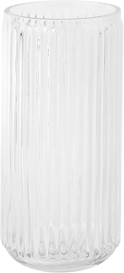 Ribbed Glass Vase, Flower Vases for Bouquet, Clear Glass Vases for Flowers, Modern Ribbed Vase for Living Room, Bathroom, Dining Table, Office, Wedding, Centerpieces, 8 Inches