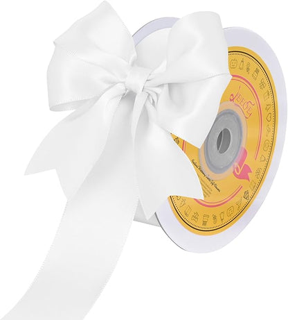 Double Face White Satin Ribbon 1-1/2 inch X 25 Yards Polyester White Ribbon for Gift Wrapping Very Suitable for Weddings Party Hair Bow Invitation Decorations and More