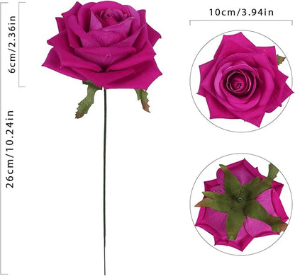Artificial Roses 16pcs Velvet Deep Pink Roses Silk Flowers 3.94" Roses Artificial Flowers for Wedding Flowers for Centerpieces Home Party Decor (Deep Pink)