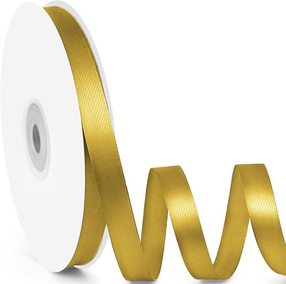 3/8" x 50 Yards Satin Ribbon - Gold Silk Ribbon with Spool - Ideal for Gift Wrapping, Floral Bouquets, Crafts, Wedding Party Decorations, Christmas and Sewing Projects