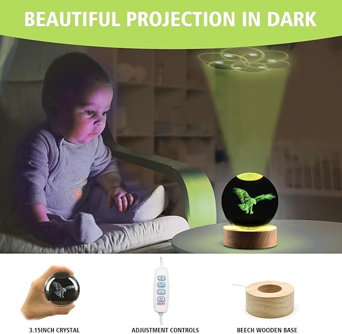 Eagle Gifts for Men, 3.15in 3D Crystal Ball Lamp with Remote Control, Eagle Decor for Lovers, Birthday Christmas Father Day for Women Men