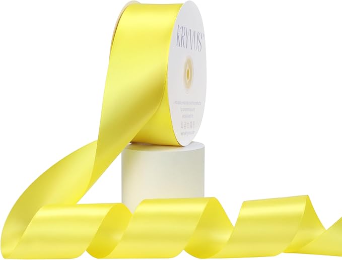 Lemon Yellow Satin Ribbon, Double Faced 2 Inch X 50 Yards Lemon Yellow Ribbon, Premium Satin Ribbon for Gift Wrapping, Crafts, Hair Bow Making, Sewing, Flower Bouquet, Wedding Party Decor