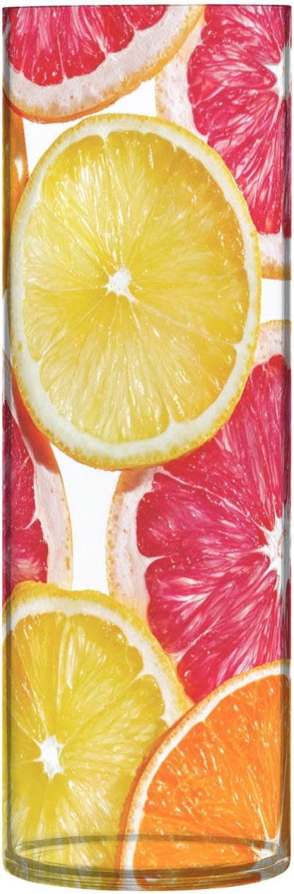 Flower Vase Clear Plastic Cylinder Vases Decor for Centerpieces Home Storage Office Weddings Summer Multicolored Citrus Slices 11.8 x 3.9 in