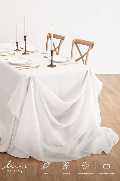 Ling's moment Weeding Arch Draping, 10Ft x 23Ft White Long Sheer Wrinkle-Free Drapes for Backdrop Curtain&Table Cloth for Birthday Party Baby Shower Photo Booth Decor
