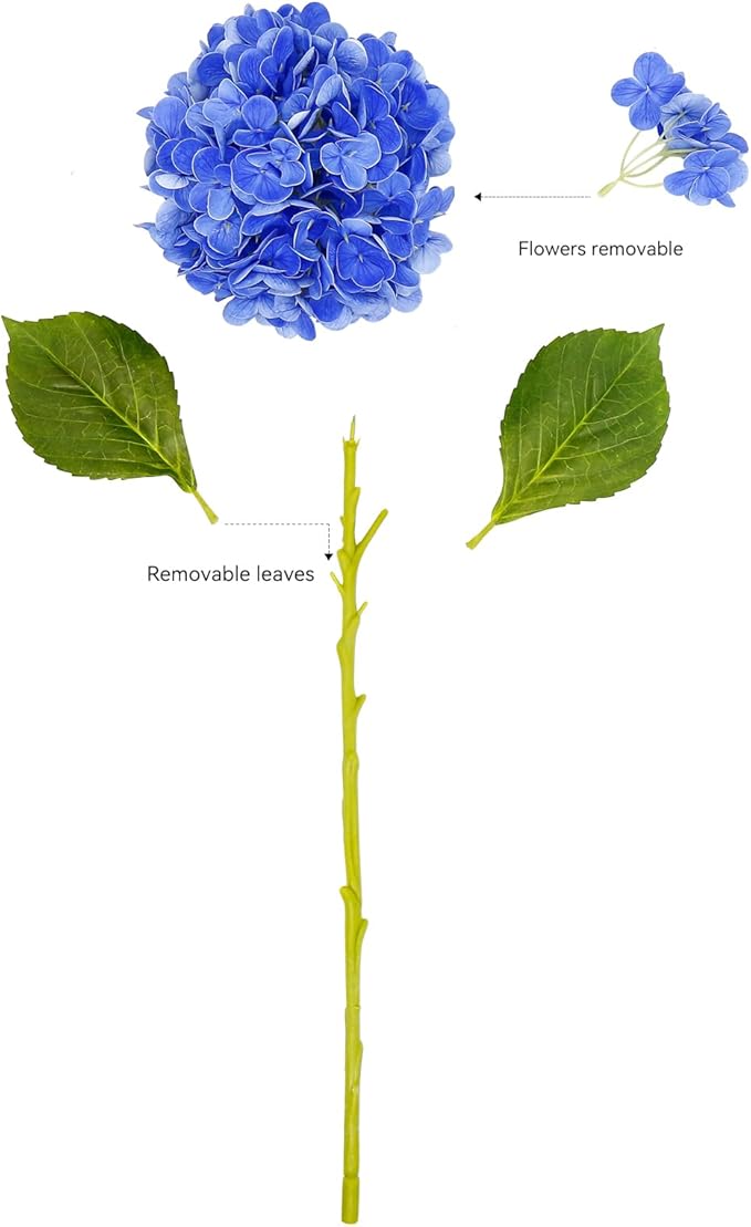 Fake Hydrangea Artificial Flowers with Stems 6 PCS 19.3" Latex Faux Hydrangea Flowers Bulk Real Touch for Vase Indoor Home Decoration Wedding Centerpieces Arrangements (Blue)