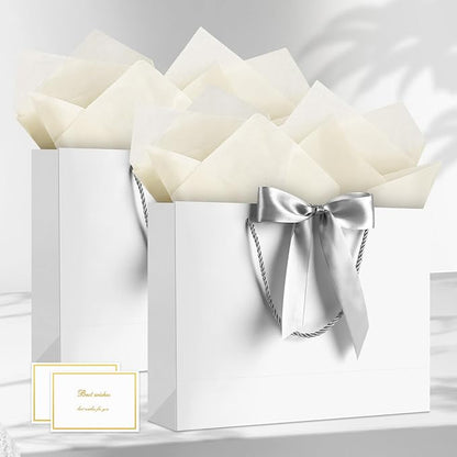 JMANNI Gift Bag, 1PCS Gift Bags Large with Ribbon and 1 Greeting Cards 2 Tissue Paper, Portable Paper Gift Bag with Handles, Birthday Gift Bags,Present Bags for Wedding Party Mothers Day